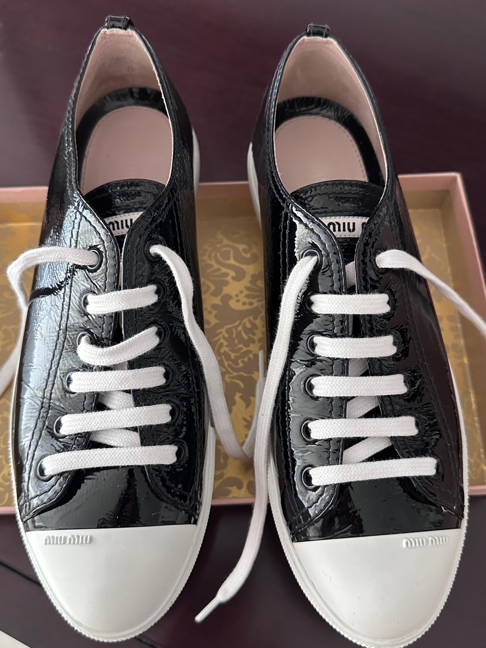 Miu Miu Black Patent Leather Sneakers with White Accents Sz 9